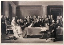 Queen Victoria presiding at the council on her accession to the throne, 1846. Artist: Charles Fox