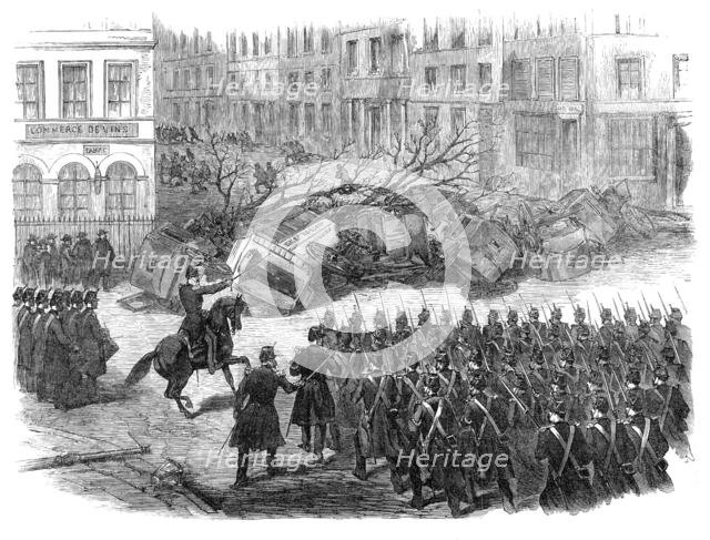 The Disturbances in Paris: the barricade at Belleville, 1870. Creator: Unknown.