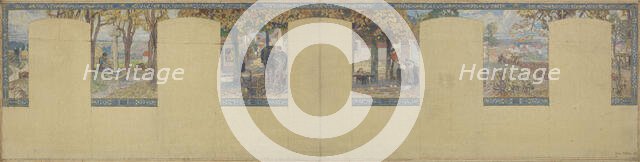 Esquisse pour la mairie de Fresnes : Paysage. Scènes de village, 1905. Creator: Victor Menu.