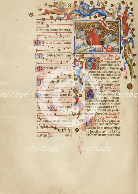 The Resurrection: Initial R: A Sleeping Soldier; Missal, between about 1389 and 1400. Creator: Master of the Brussels Initials.