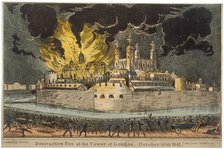 Fire at the Armoury in the Tower of London, 30 October 1841. Artist: Anon