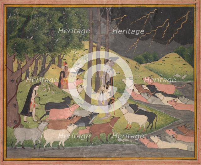 Krishna Summoning the Cows, c. 1780-1790. Creator: Unknown.