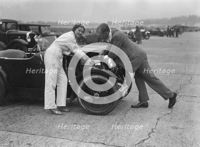 MG M type at Brooklands. Artist: Bill Brunell.