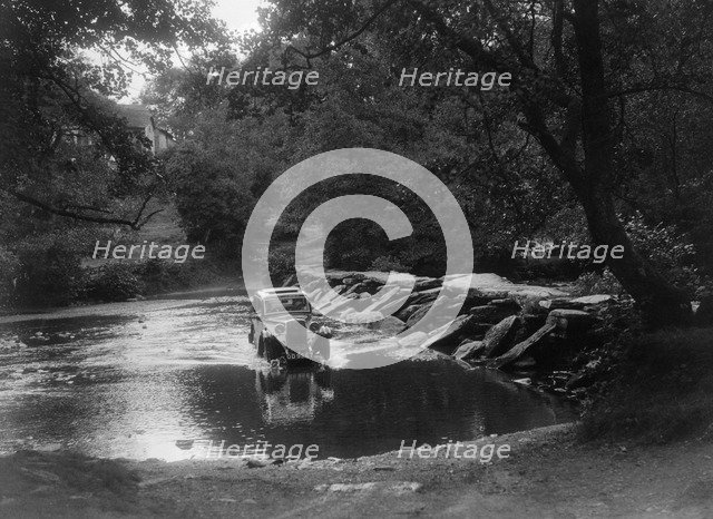 Singer 9 coupe competing in the Mid Surrey AC Barnstaple Trial, Tarr Steps, Exmoor, 1934. Artist: Bill Brunell.