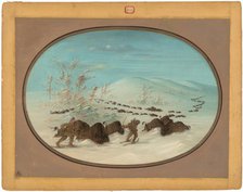 Buffalo Chase in the Snow Drifts - Ojibbeway, 1861/1869. Creator: George Catlin.