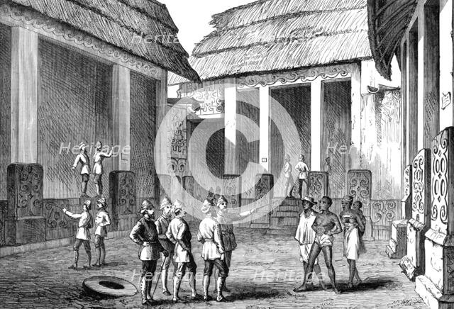 The Ashantee War: interior of Adansi chief's palace, Fomannah...officers selecting quarters, 1874. Creator: Unknown.