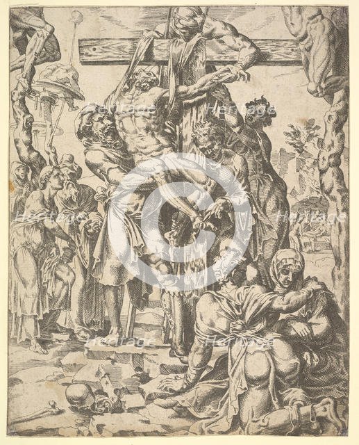 The Descent from the Cross, from The Fall and Salvation of Mankind through the Life and Pa..., 1548. Creator: Dirck Volkertsen Coornhert.