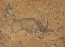 Buffaloes in Combat, late 16th century. Creator: Attributed to Miskin.