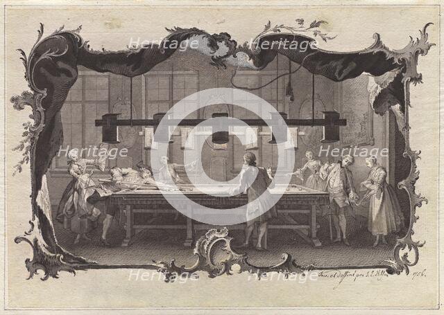 Ladies and Gentlemen Playing Billiards, 1756. Creator: Johann Esaias Nilson.