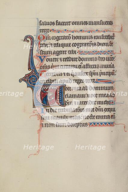 Initial V: The Divine Hand Crowing David; Bute Psalter, text and illumination about 1285. Creator: Bute Master.
