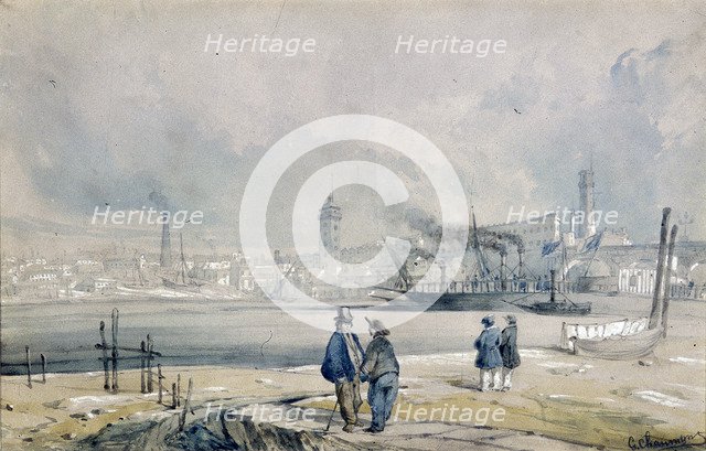'The South Bank, with Waterloo Bridge', London, 1847. Artist: G Chaumont