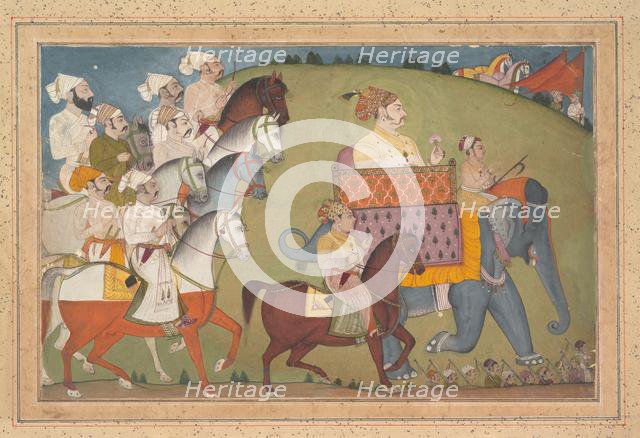 Maharaja Raj Singh in Procession with Members of His Court, ca. 1700. Creator: Attributed to Nihal Chand.