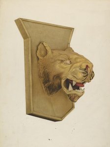 Wood Carving of Tiger's Head, c. 1939. Creator: Joseph Glover.