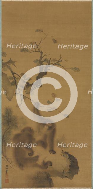 Monkeys on a Rock Ledge, 1615-1868. Creator: Mori Sosen (Japanese, 1747-1821).