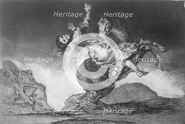 The Proverbs or The Follies, series of etchings by Francisco de Goya, plate 10: 'El caballo rapto…