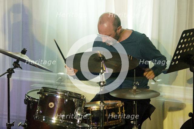Jorge Rossy, Martin Speake's International Quartet, Watermill Jazz Club, Surrey, 18 Feb 2020. Creator: Brian O'Connor.