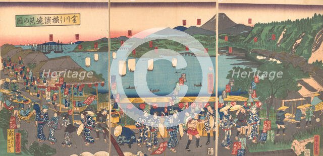 A Distant View of Yokohama from Kanagawa, 5th month, 1860. Creator: Utagawa Yoshitora.