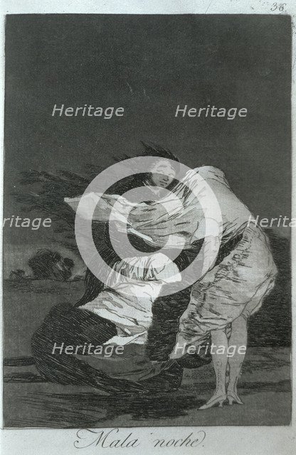 Los Caprichos, series of etchings by Francisco de Goya (1746-1828), plate 36: 'Mala noche' (A bad…