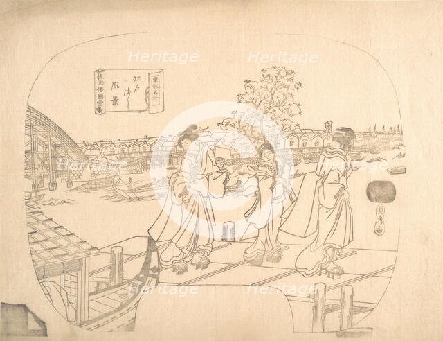 Proof Line-Block Print for Fan, 19th century. Creator: Sadahide Utagawa.