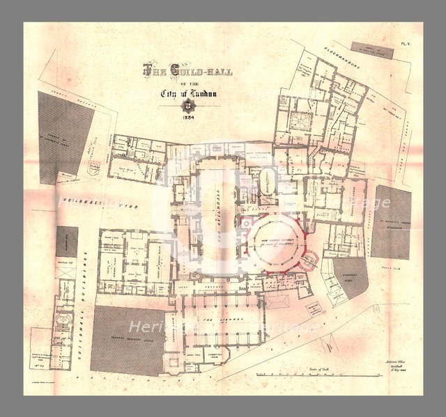 The Guild-Hall of the City of London, Plan, 1884, (1886). Artist: Unknown.
