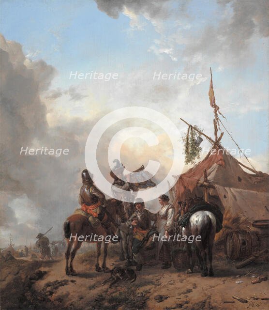Soldiers Carousing with a Serving Woman outside a Tent, c1655. Creator: Philip Wouverman.