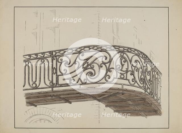 Wrought Iron Balcony Rail, c. 1936. Creator: Lucien Verbeke.