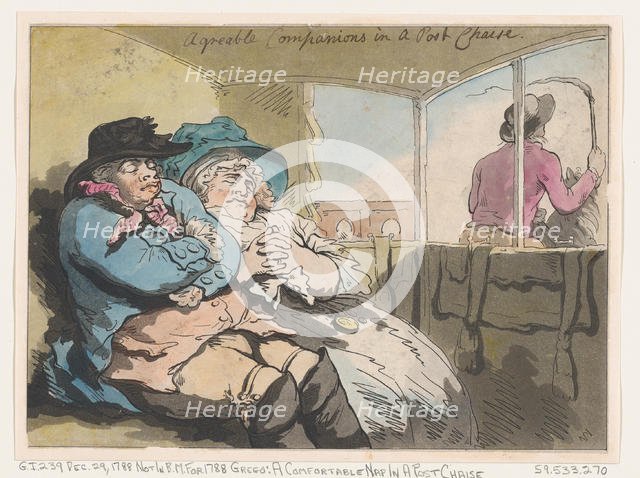 A Comfortable Nap in a Post Chaise, December 29, 1788., December 29, 1788. Creator: Thomas Rowlandson.