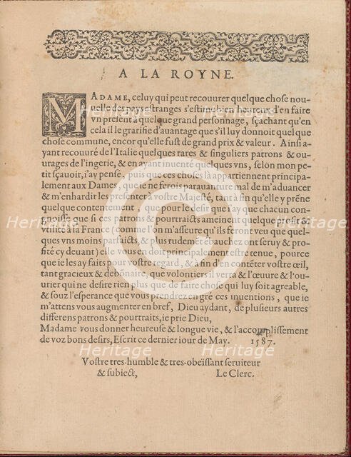 Les Singuliers et Nouveaux Portraicts... page 4 (recto), 1588. Creator: Federico de Vinciolo.