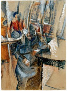 Interior with two female figures, 1916. Creator: Boccioni, Umberto (1882-1916).