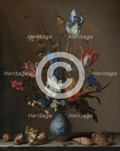 Flowers in a Wan-Li Vase, with Shells, c1620-1650. Creator: Balthasar van der Ast.