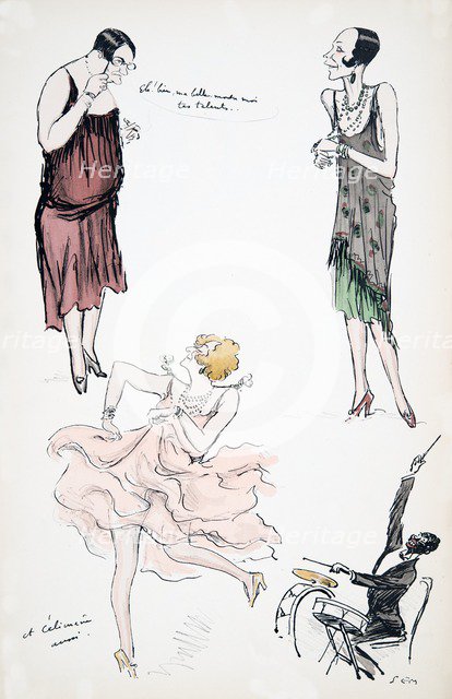 Two transvestites in discussion while a further dances to a musician on the drums, from 'White Botto