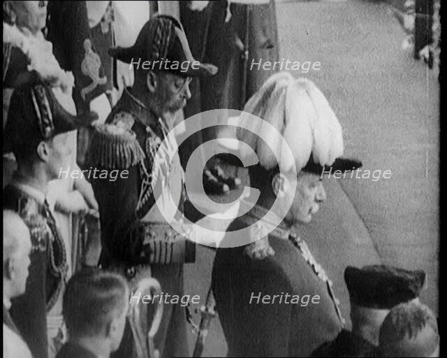 King George V of the United Kingdom Reading a Speech to a Crowd. He Is Accompanied by..., 1924. Creator: British Pathe Ltd.