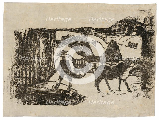 The Ox Cart, from the Suite of Late Wood-Block Prints, 1898/99. Creator: Paul Gauguin.