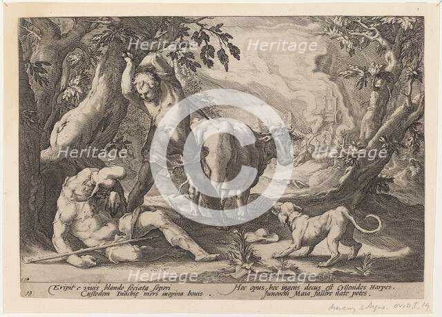 Landscape with Mercury Raising His Sword to Kill a Sleeping Argus, 1589. Creator: Goltzius, Workshop of Hendrick, after Hendrick Gol.