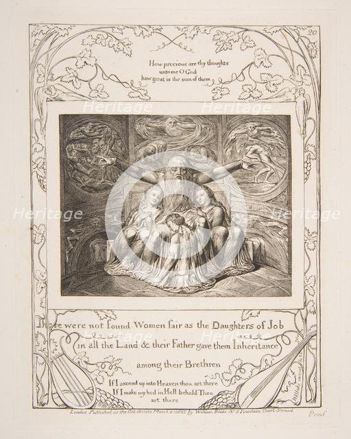 Job and his Daughters, from Illustrations of the Book of Job, 1825-26. Creator: William Blake.