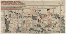 Women Hanging Laundry to Dry on a Balcony , early 1790s. Creator: Kitagawa Utamaro (Japanese, 1753?-1806).