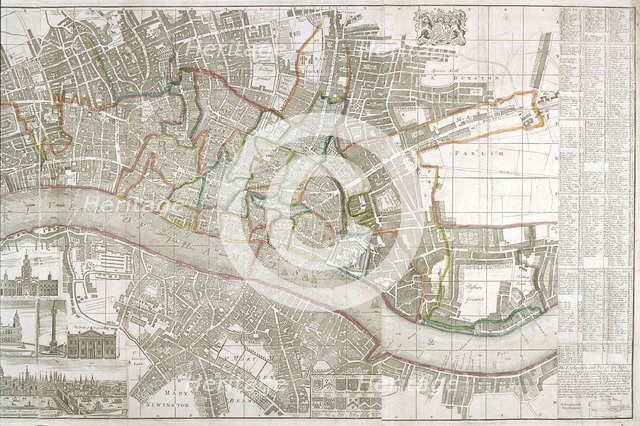 Map of Westminster, the City of London, Southwark and surrounding areas, 1743. Artist: Anon