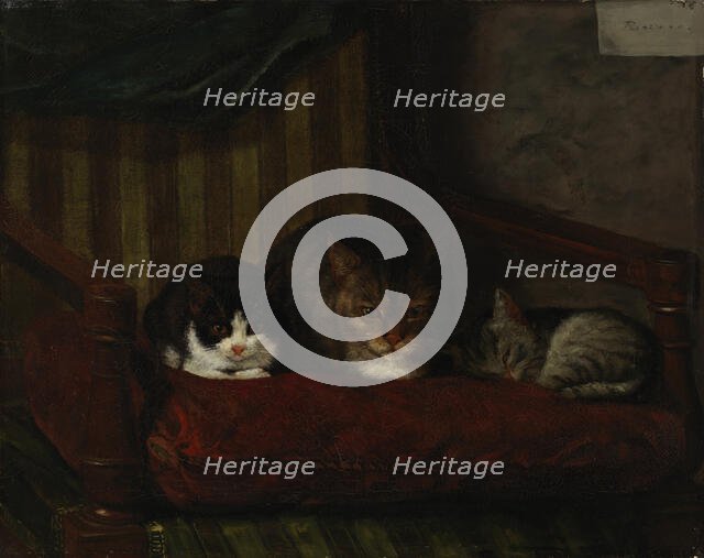 Cat with Kittens, 1863. Creator: Adolf von Becker.