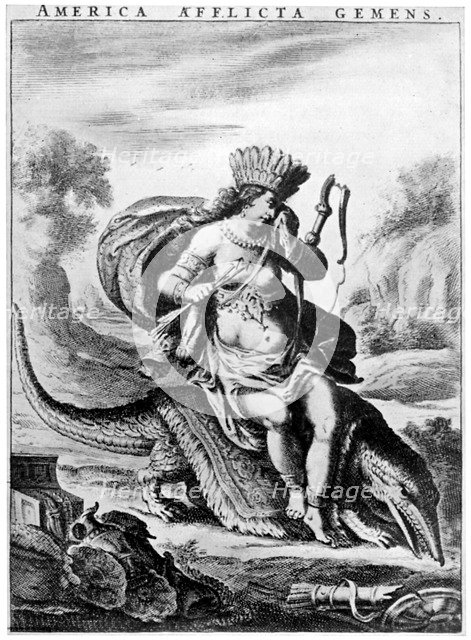 Allegorical view of America, early 17th century (1926).Artist: Cornelis de Visscher