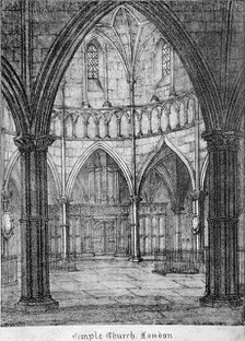 Interior view of Temple Church, looking towards the organ, City of London, 1820.                     Artist: Anon