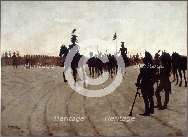 The Epic, scene of the shadow theatre the "Chat Noir ", 1889. Creator: Caran d' Ache.