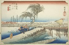 Yokkaichi: Mie River (Yokkaichi, Miegawa), from the series "Fifty-three Stations of..., c. 1833/34. Creator: Ando Hiroshige.