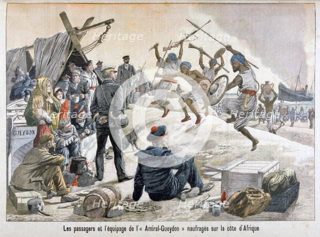 The passengers and equipment of Admiral Gueydon shipwrecked on the African coast, 1903. Artist: Unknown