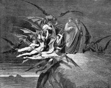 Dante and Virgil beset by demons on their passage through the eighth circle, 1861. Artist: Gustave Doré