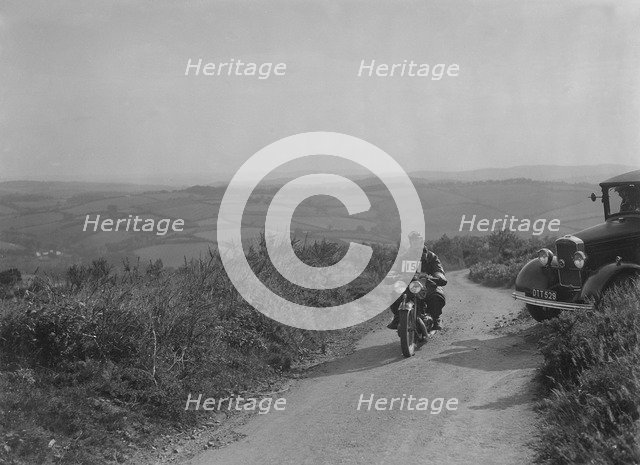 599 cc Panther motorcycle competing in the MCC Torquay Rally, 1938. Artist: Bill Brunell.