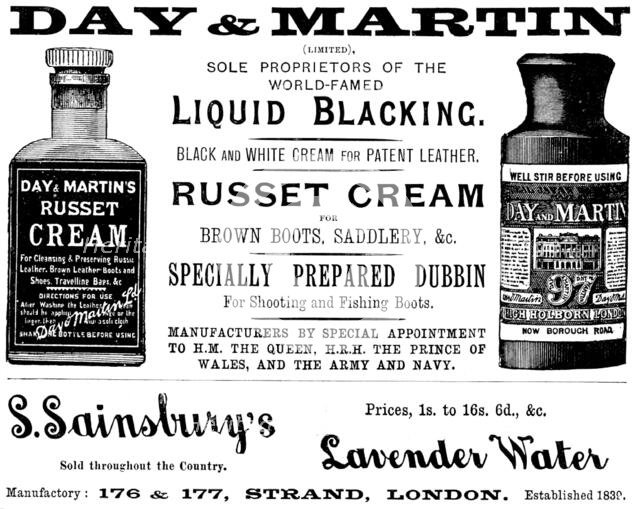 Advertisement for Day & Martin, blacking and dubbin, 1895. Creator: Unknown.