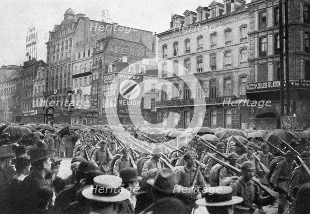 The German army marching through Brussels, First World War, c1914 (1920). Artist: Unknown
