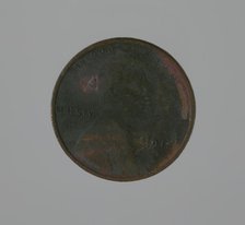 Riot penny charred during the 1921 Tulsa Race Massacre, 1915. Creator: United States Mint.