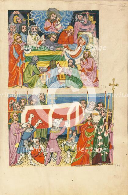 The Death of the Virgin: The Punishment of the Mockers; Weltchronik, about 1400-1410. Creator: Unknown.