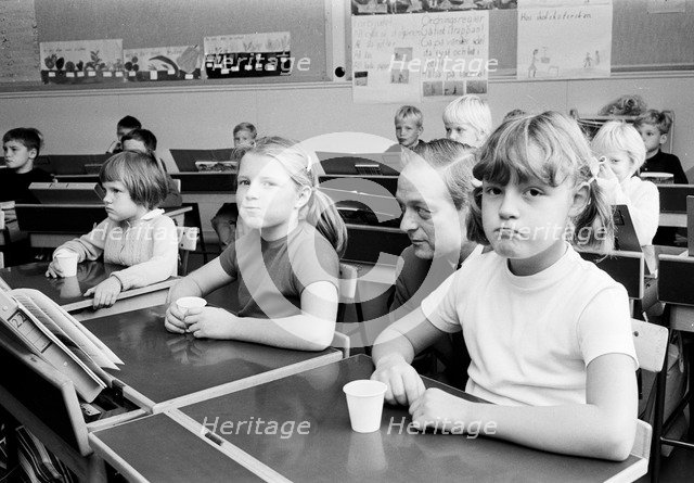Schoolchildren learning how to rinse their teeth with fluorine, Landskrona, Sweden, 1965. Artist: Unknown